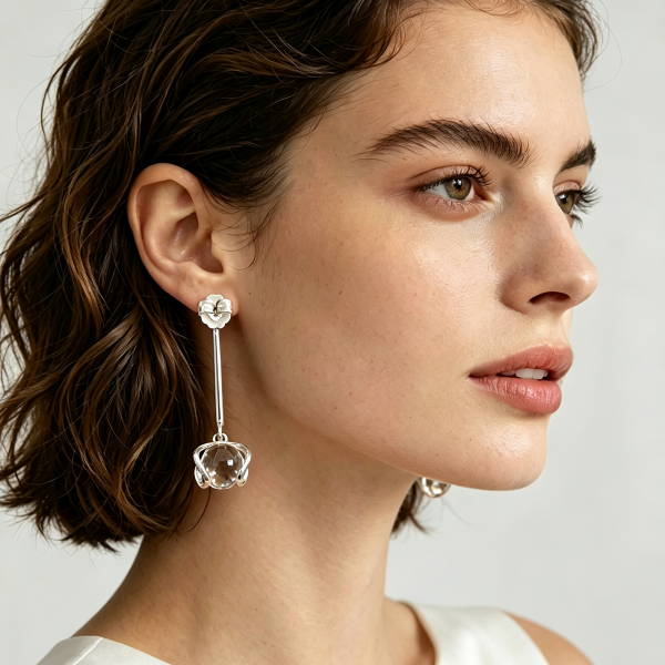 Clear Quartz Sphere Drop Earrings